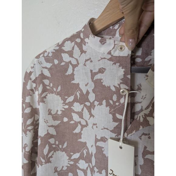 NWT Ingram Italian Linen Cotton Floral Beige Button Down Slim Fit Men Sz EU 40 - Picture 5 of 9
